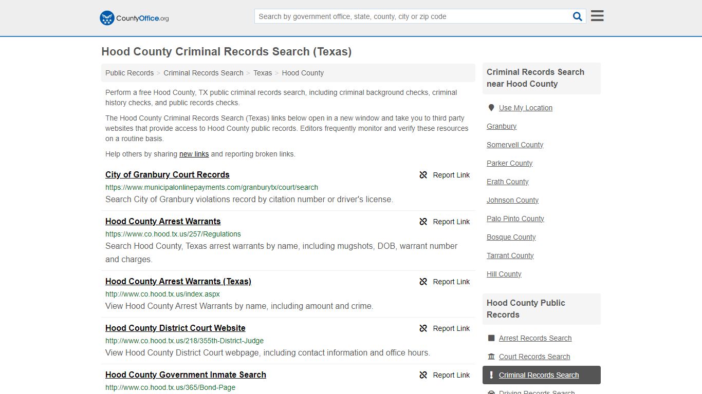Hood County Criminal Records Search (Texas) - County Office