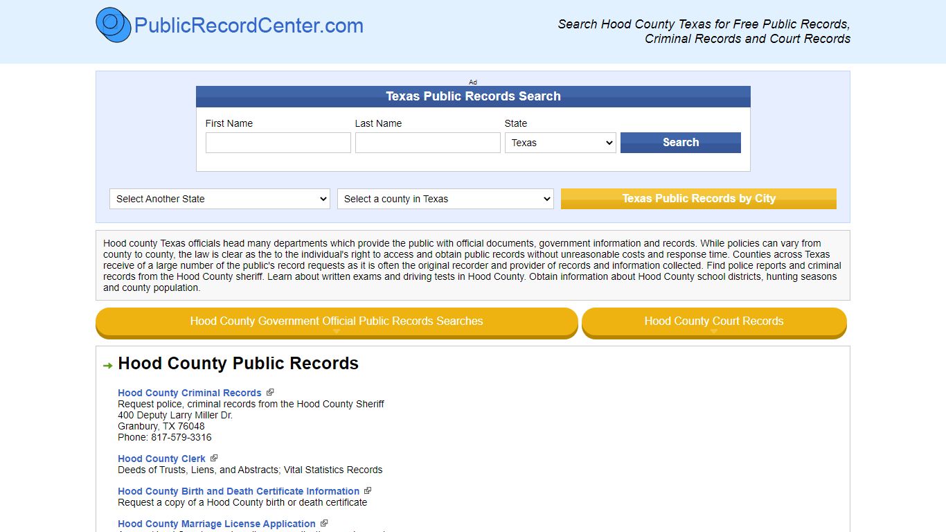 Hood County Texas Free Public Records - Court Records - Criminal Records